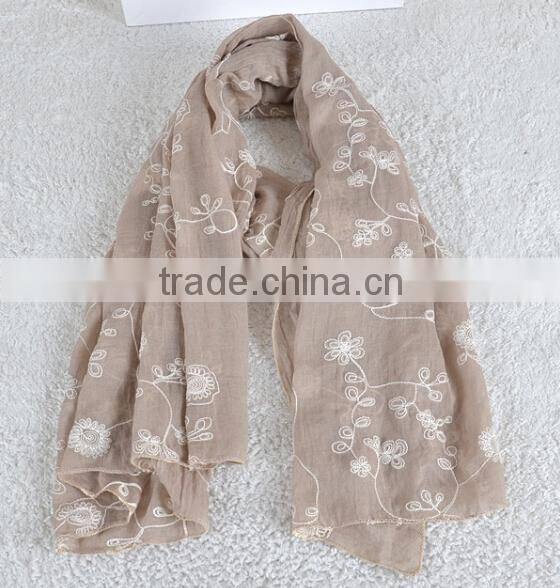 Winter Spring Fashion Long Cotton Flower Machine Embroidery Scarf