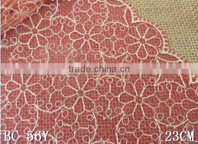 Factory fashion stock cheap pink 21.5cm nylon double side embroidery woman clothes ace fabric