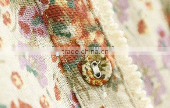 ladies long cotton linen fashion long skirt printed floral blouse