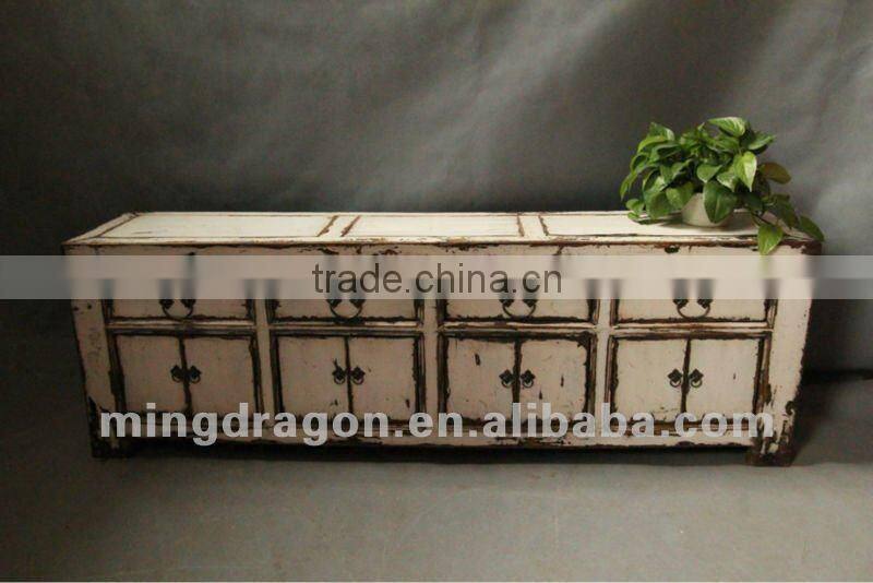 Chinese antique furniture pine wood white Shanxi Four Drawer Eight Door TV Cabinet
