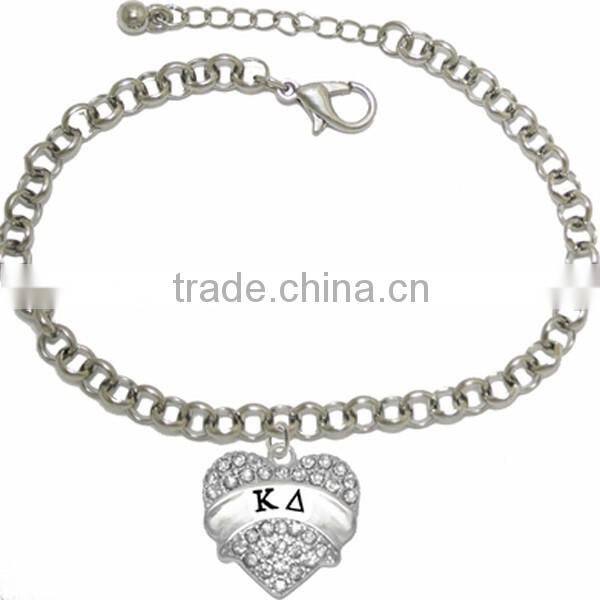 Genuine Austrian Clear Crystal KAPPA ALPHA THETA RITY Charm Chain Link Bracelet