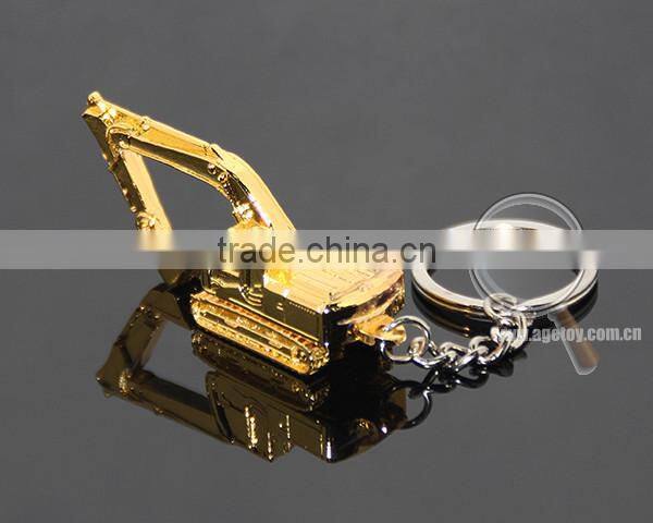 3D Excavator Shaped Three-dimensional Gold Color Alloy Metal Excavator Keychain