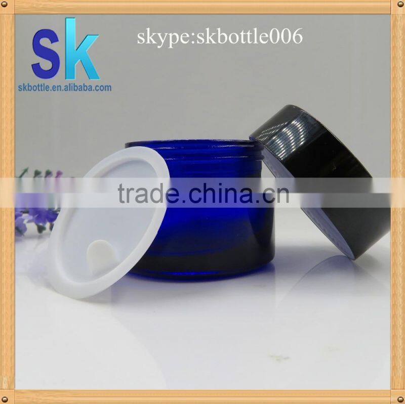 Beautiful 50ml cobalt blue glass jar for cosmetic