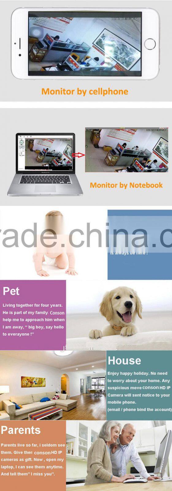 2016 factory fashional durable 1080p wifi wireless ip security camera