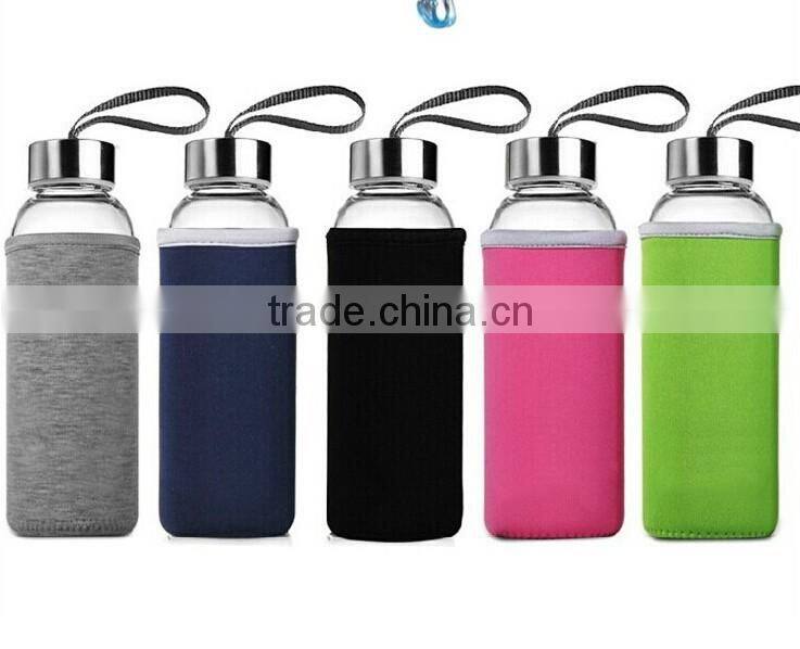 High Borosilicate Glass Bottles With portable Lid and neoprene Sleeve
