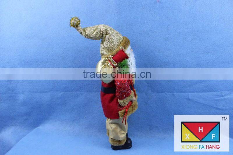 Luxurious Standing Santa Claus Christmas Figure in Red Holly Berry Coat with Corduroy Pants
