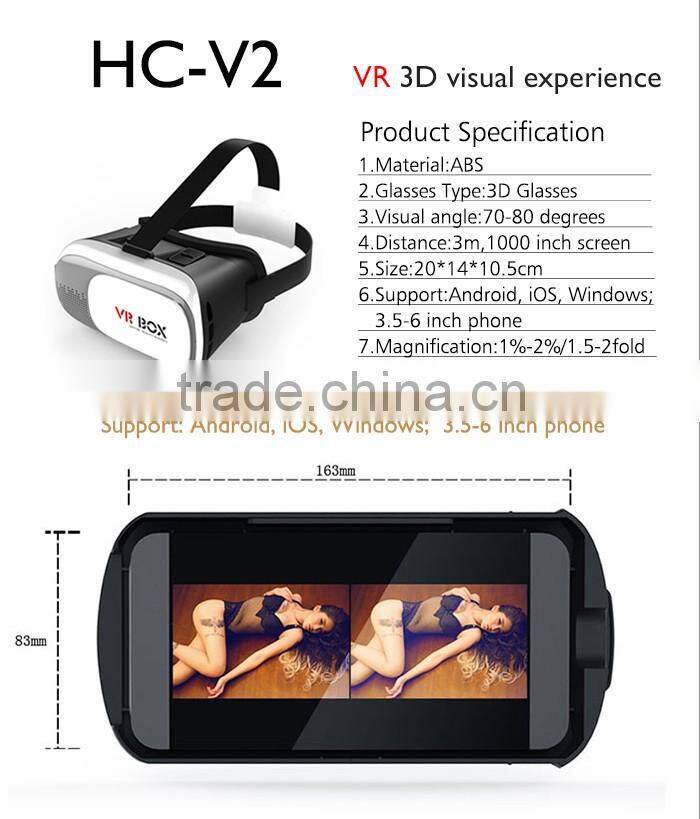 HC-V2 best selling high quality HD 3d vr headset glasses box for different phones