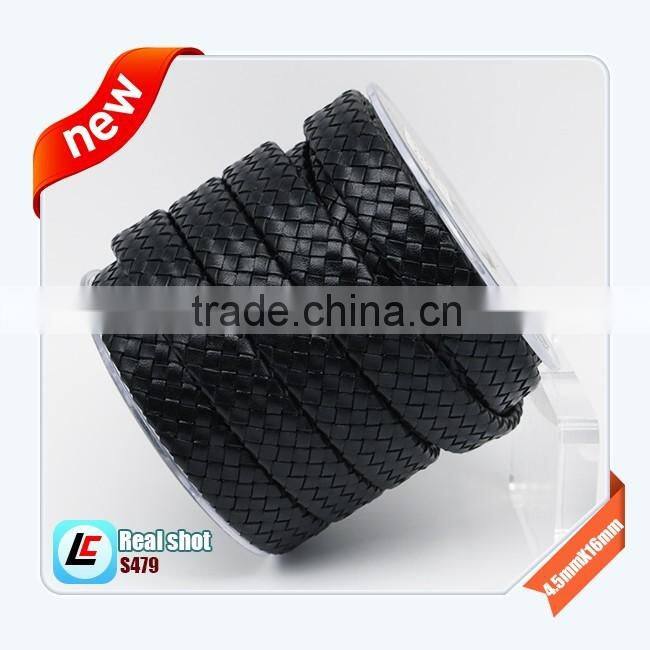 14mm Width and 6mm Thick Black Flat Braided Leather Cord High Quality