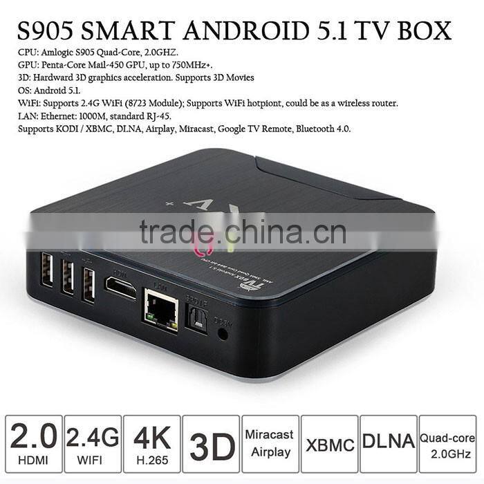 Smart Android TV Box Android 5.1 S905 Quad-Core 1GB + 8GB Bluetooth 4.0 HD Media Player Black