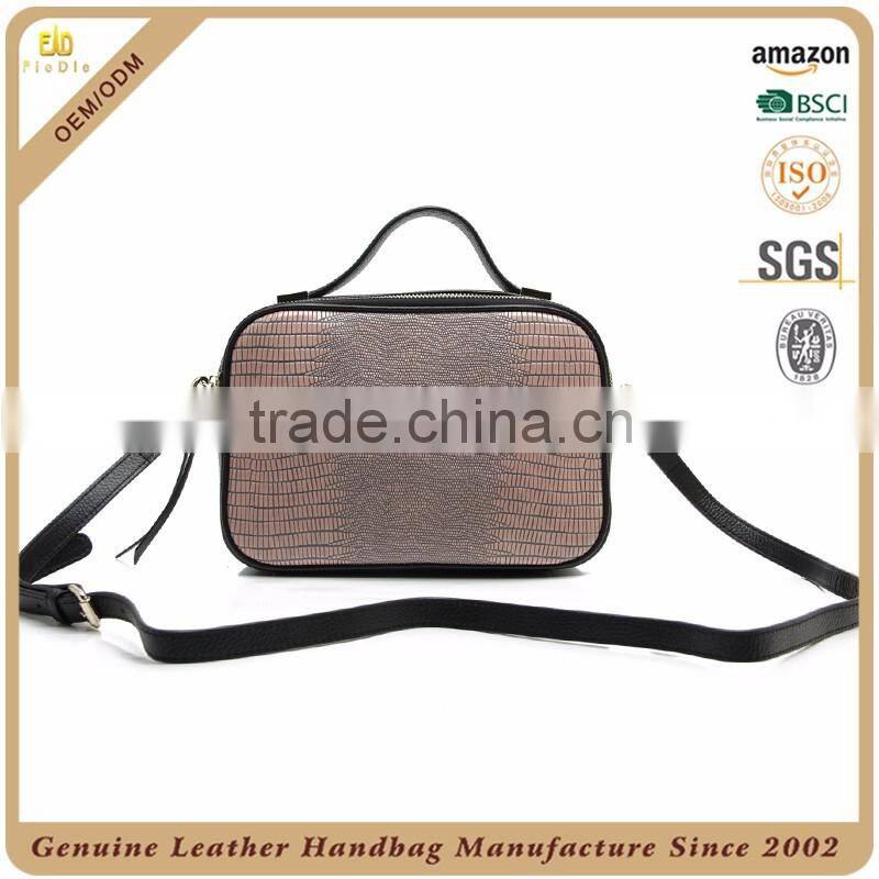 CSS1496-001 2016 Newest Chinese Manufacturer Made Lady Metal Genuine Leather Lizard Grain Coss body Handbag