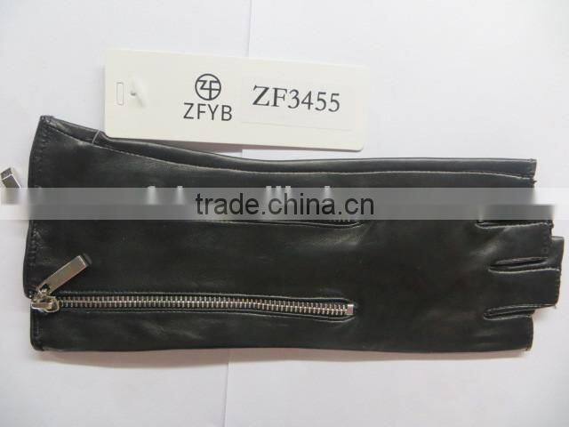 Black color fashion women leather driving gloves short finger leather gloves