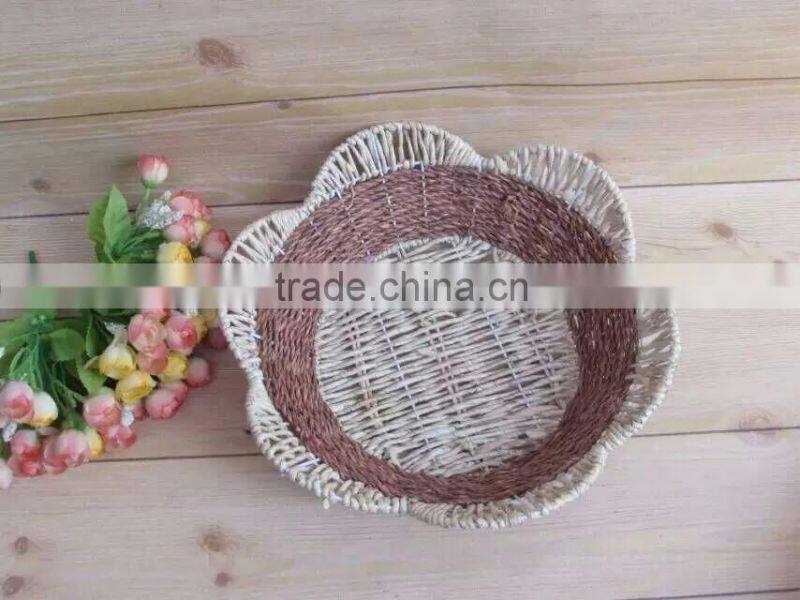Natural seagrass woven flower shape storage basket