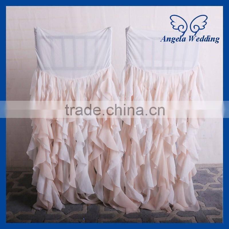 CH014E Angela Wedding New curly willow ruffled wedding blush pink chiffon chair cover