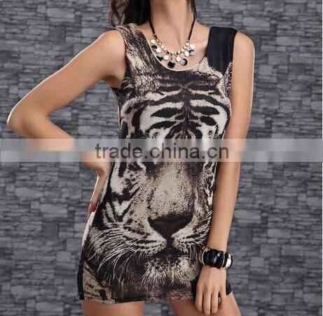 C7068 Sales $2.5 shortd women dress 6 colors women summer dress tiger leopard sexy dress casual printe