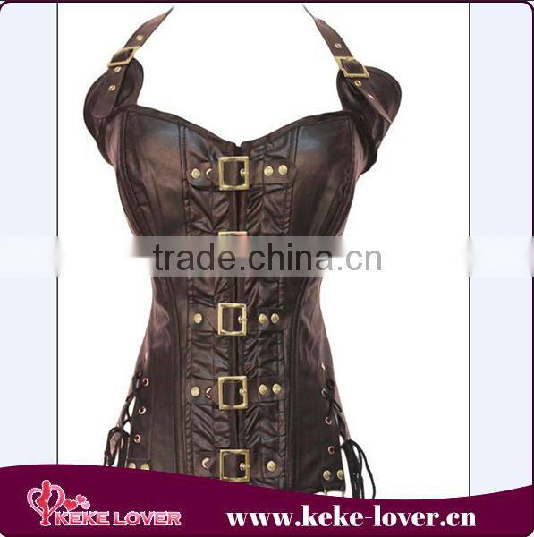 cheap hot sale sexy women stell boned waist trainer corset new design brown sexy leather corset wholesale plus sizee corsets