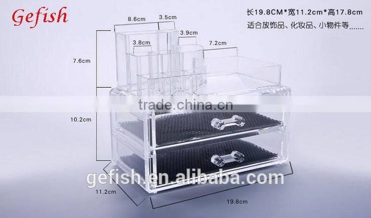 Mulit-size molding clear acrylic/ps makeup organizer cosmetic box with drawers
