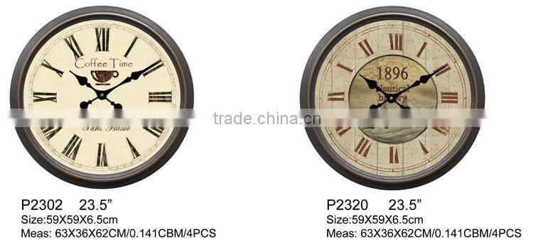 23" Round shape antique plastic wall clock for decor