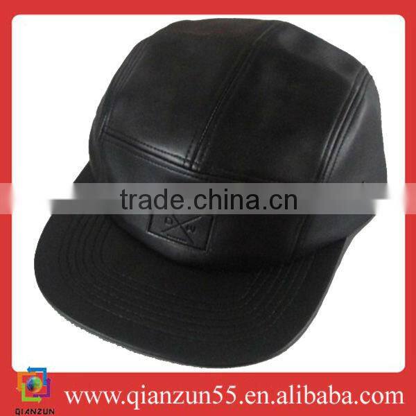 New style black Leather metal logo 5 panel cap Visor Camp 5 Panel Adjustable Hat Cap the misfit