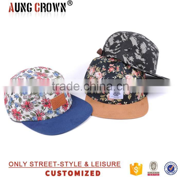 Flat Brim Custom Floral 5 Panel Hat Manufacture