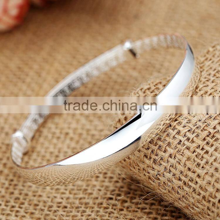 Plain silver plated expandable bangle costume jewelry fashion bracelets for women jewellery wholesale