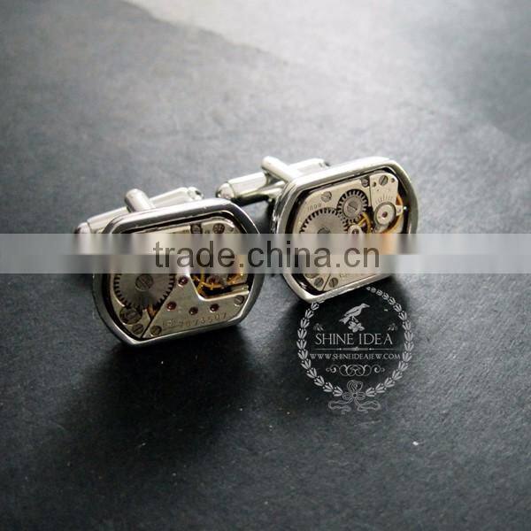 15x21mm vintage style steam punk watch movement core rhodium,metal gun black fashion cuff links 6600068