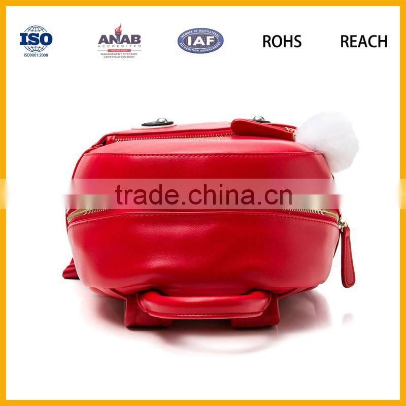 Factory Promotional Funny Cute Style Soft PU Leather Red Color Backpack Schoolbag Leisure Bag for Girls