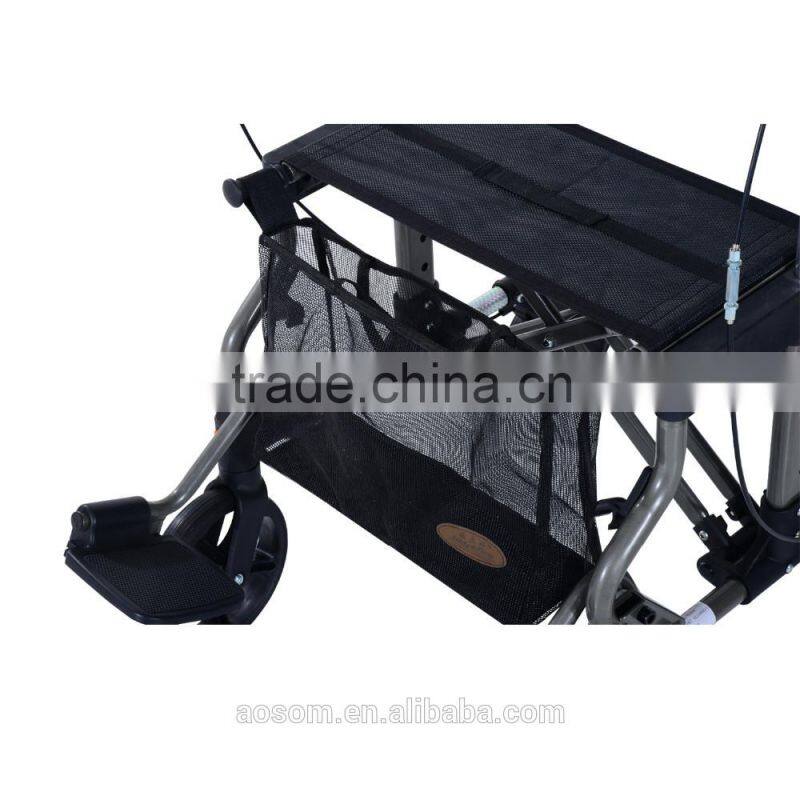 HomCom 24.5"L x 22.5"W Four Wheel Folding Rollator Walker Transport Chair with Back Support