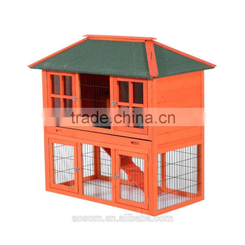 Pawhut Wooden Rabbit House / Wood Bunny Hutch w/ Lower Outdoor Run