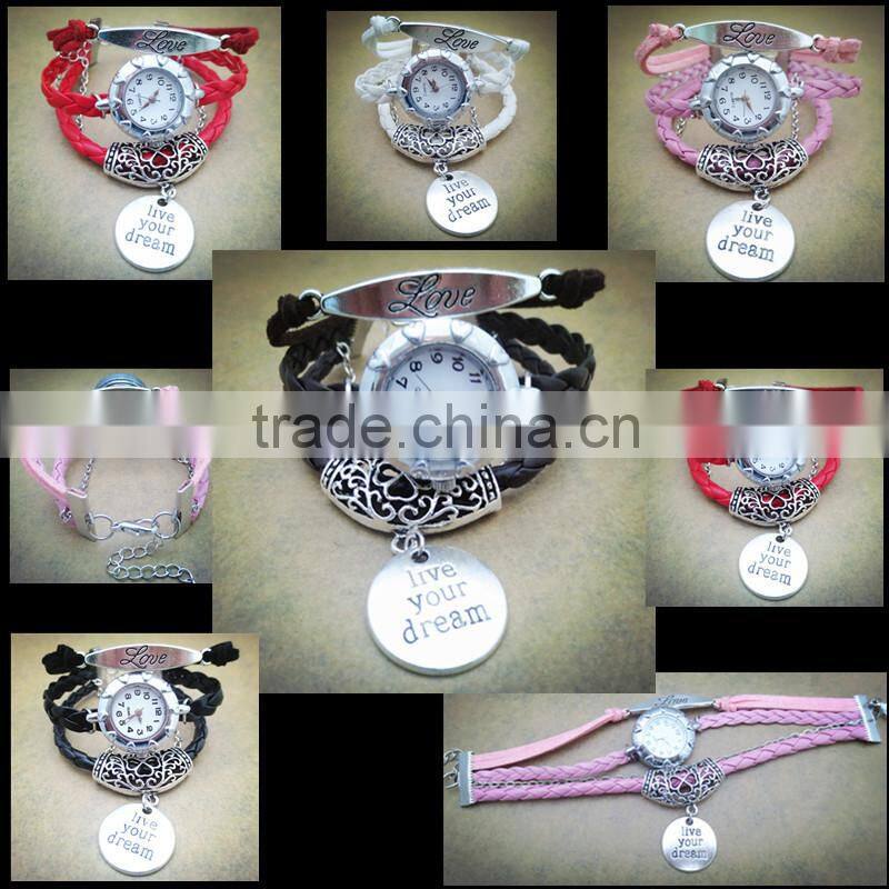 Hotting sale infinity watch bracelet, custom leather bracelet with charms,watch infinity bracelet