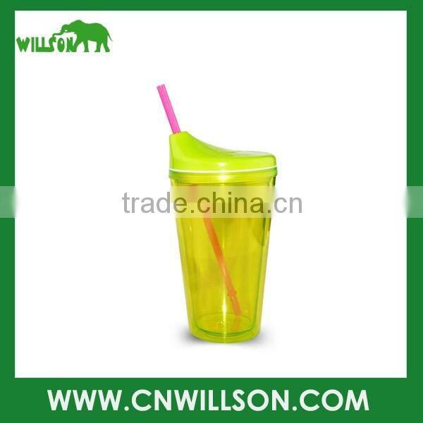 double wall drinking coffee plastic cup with straw