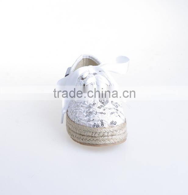 Espadrilles for kids with lace-up style 2016ss new glitter lace