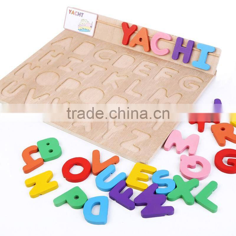High quality wood toy alphabet learning puzzle for preschool children