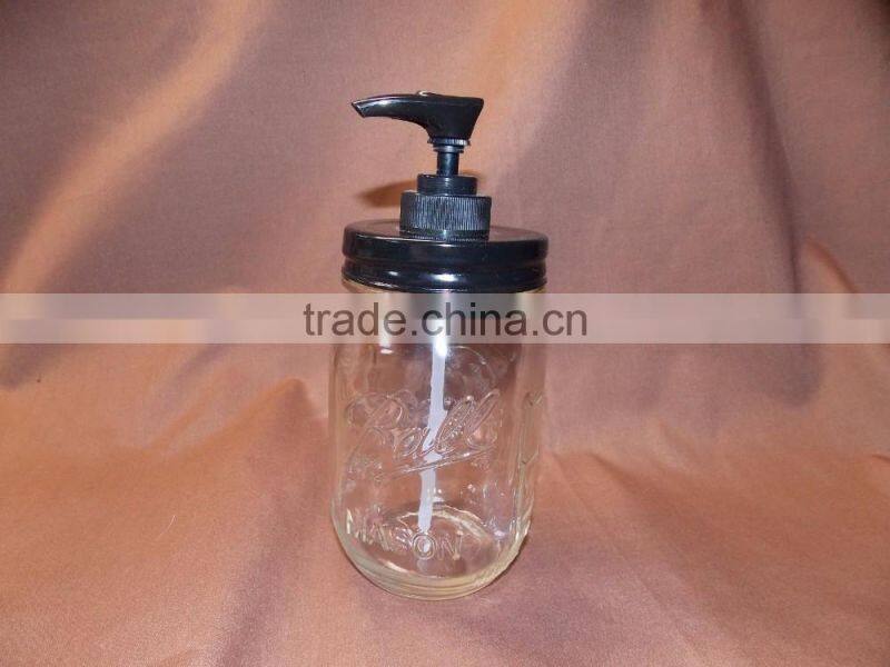 Vintage Mason Jar Soap Dispenser with antiqued black lid & pump