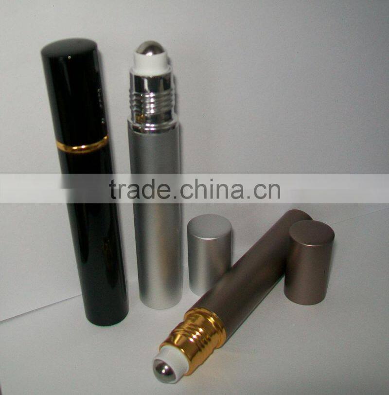 fancy empty glass perfume bottle with metal roller ball