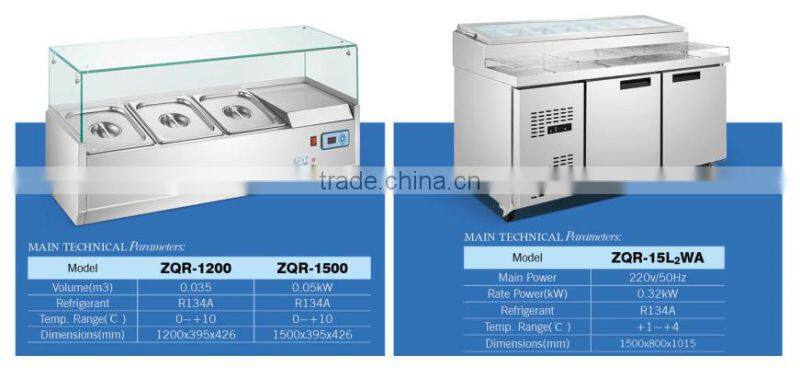 2016 Factory price salad bar cold bain marie, bain marie refrigerator(ZQR-0.3L2W)