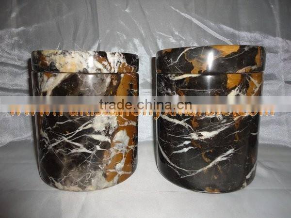 NATURAL STONE BLACK AND GOLD MARBLE URNS