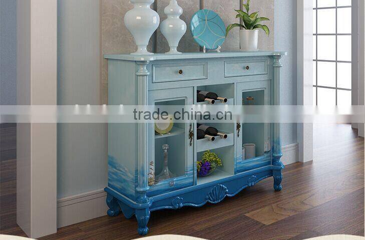 Mediterranean Style Sideboard, Sailing Boat Handpainting Dining Room Cupboard, Wooden Double Door Kitchen Cabinet (BF01-X1150)