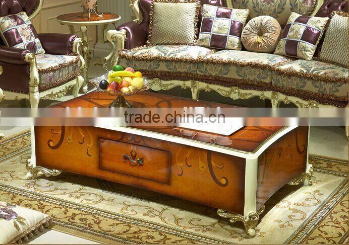 European Style Coffee Table, Parquet Pattern Wood Carved Coffee Table, Living Room Sofa Matching Coffee Table (BF01-ML047)