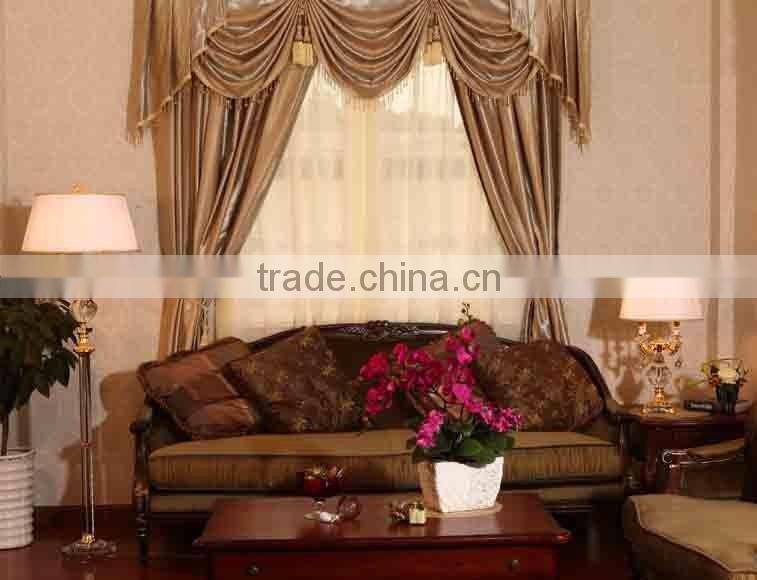 Golden plated metal clear K9 crystal floor lamp with white fabric lampshade