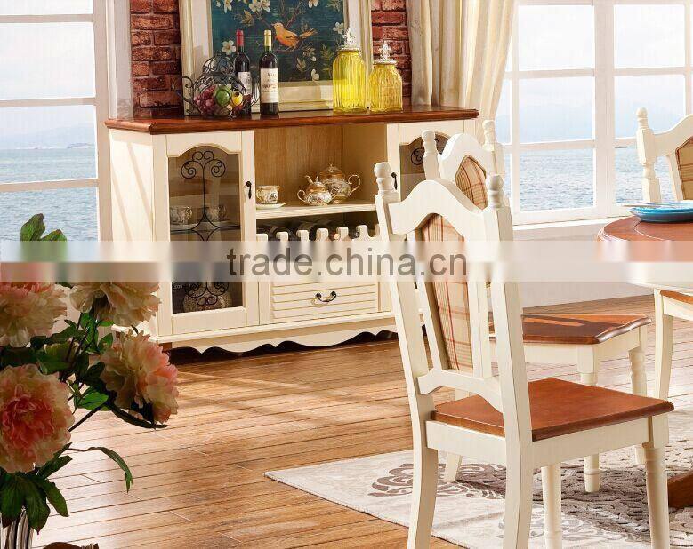 Mediterranean style solid wood dining room white two doors sideboard