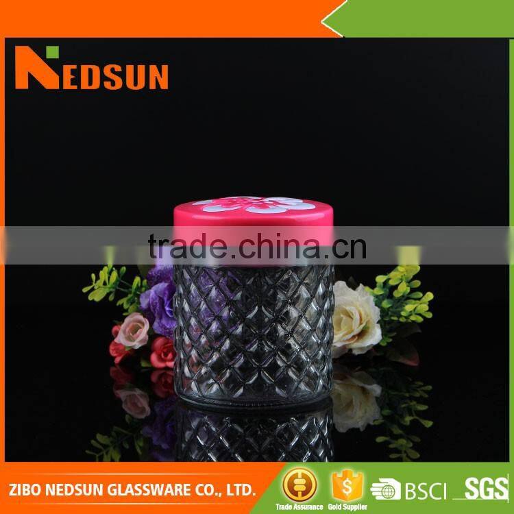 Large capacity customized storage glass jar with pink lid