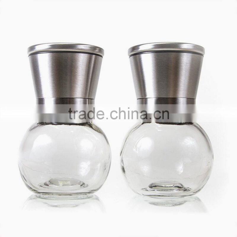 304 stainless steel pepper and salt grinder, Spherical glass spice grinder commercial