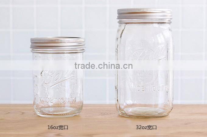 16/8/32 oz BALL! mason jars/mason glass jar/embossed glass jar with regular wide mouth