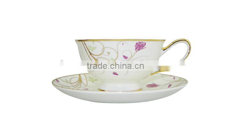 2014 New Product 200ml Bone China European Style Flower Pattern coffee mug with Saucer Set for home decoration
