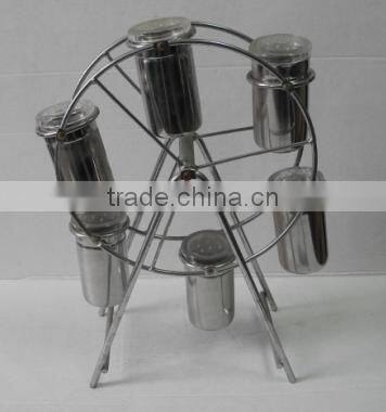 glass steel spice jar set with sky wheel shape spin rack