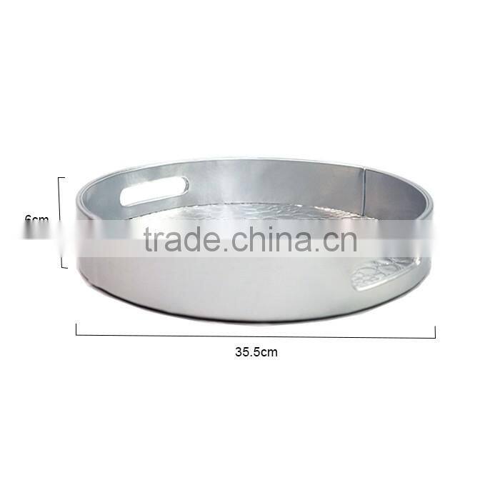 Round Silver Faux Leather Tray For Home/Office