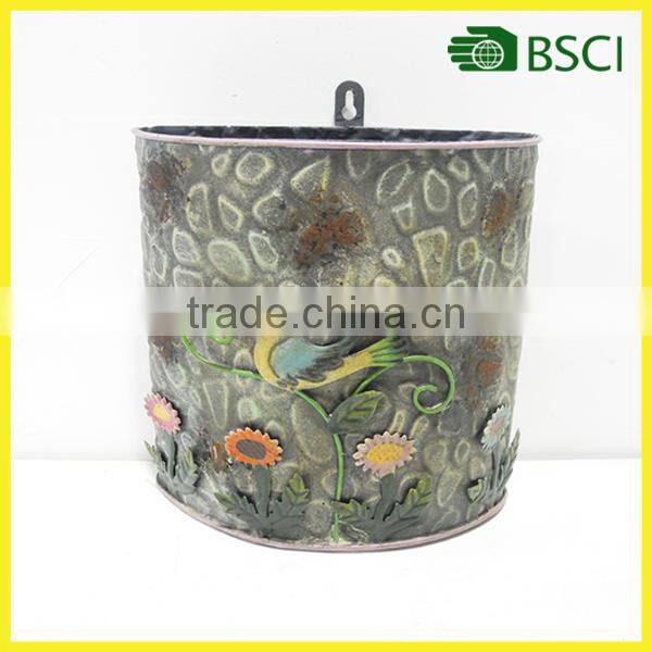 Hot selling metal flower pot wall decor for outdoor