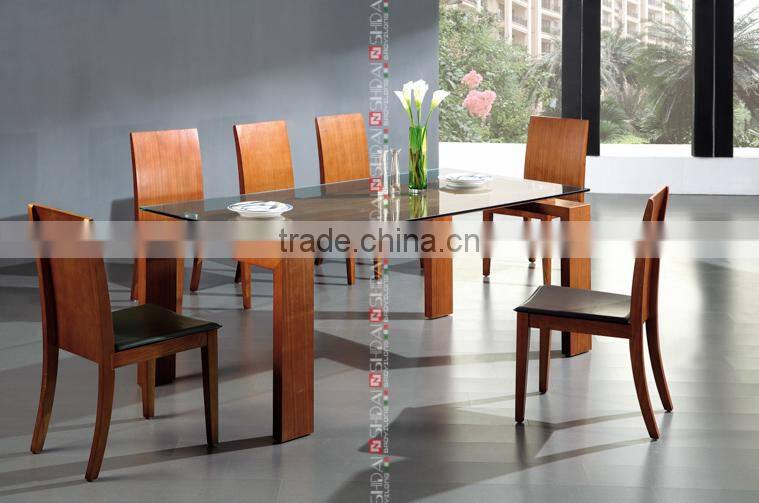 Dining Table with Glass Top and 8 Chairs Teak 9 Piece Dining Set Wood A-9
