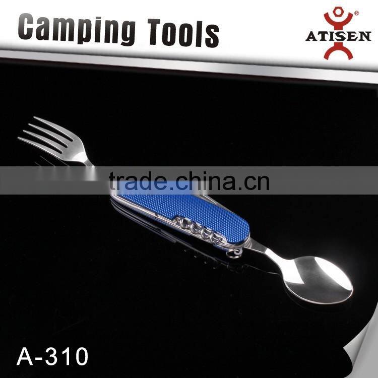 Best Gift 6 In 1 Multifunctional Camping Tools Outdoor Survival Folding Pocket Knife fork and Scoop