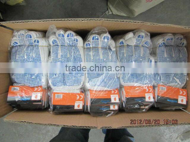 DDSAFETY Bleach Cotton String Knit Gloves With Blue PVC Dots Safety Gloves